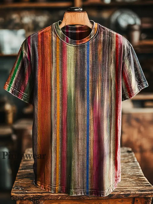 Unisex Retro Multicolor a rayas Impreso Casual suelta camiseta de manga corta colorido / S