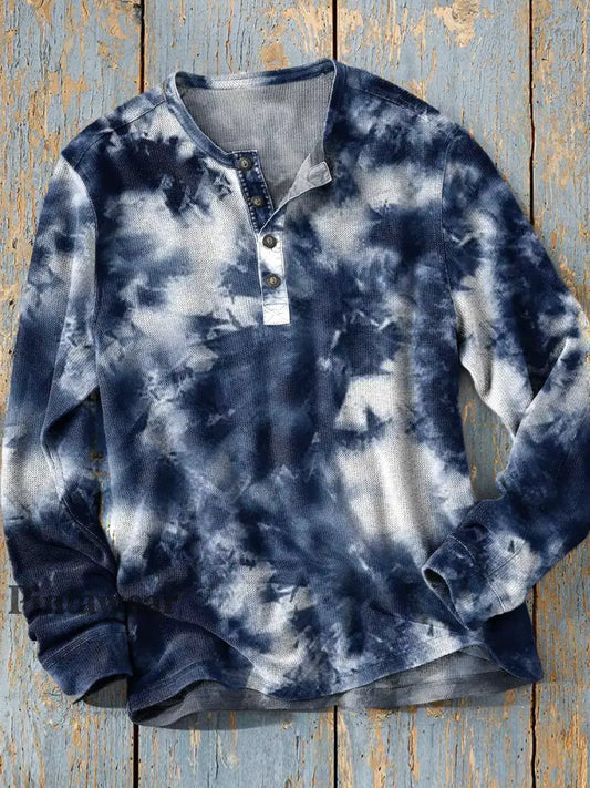Unisex simple retro occidental colorido arte impresión manga larga moda Henley camisa A / S