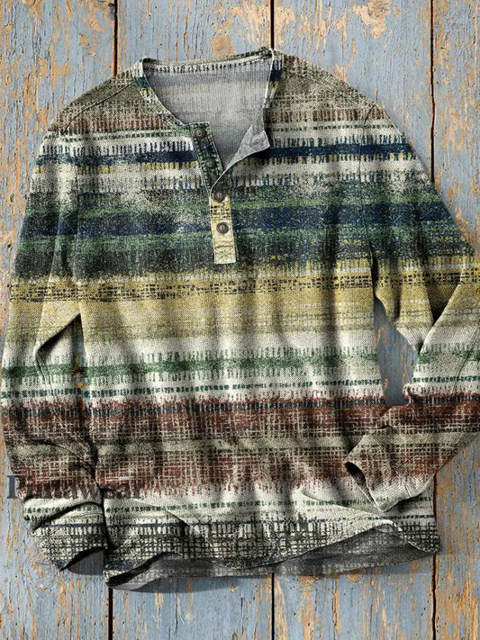 Unisex simple retro occidental colorido arte impresión manga larga moda Henley camisa A / S Camiseta