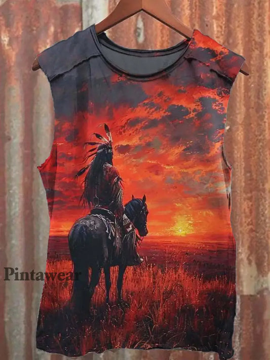 Unisex Vintage Tribal Étnico Imprimir Chaleco Top rojo / S