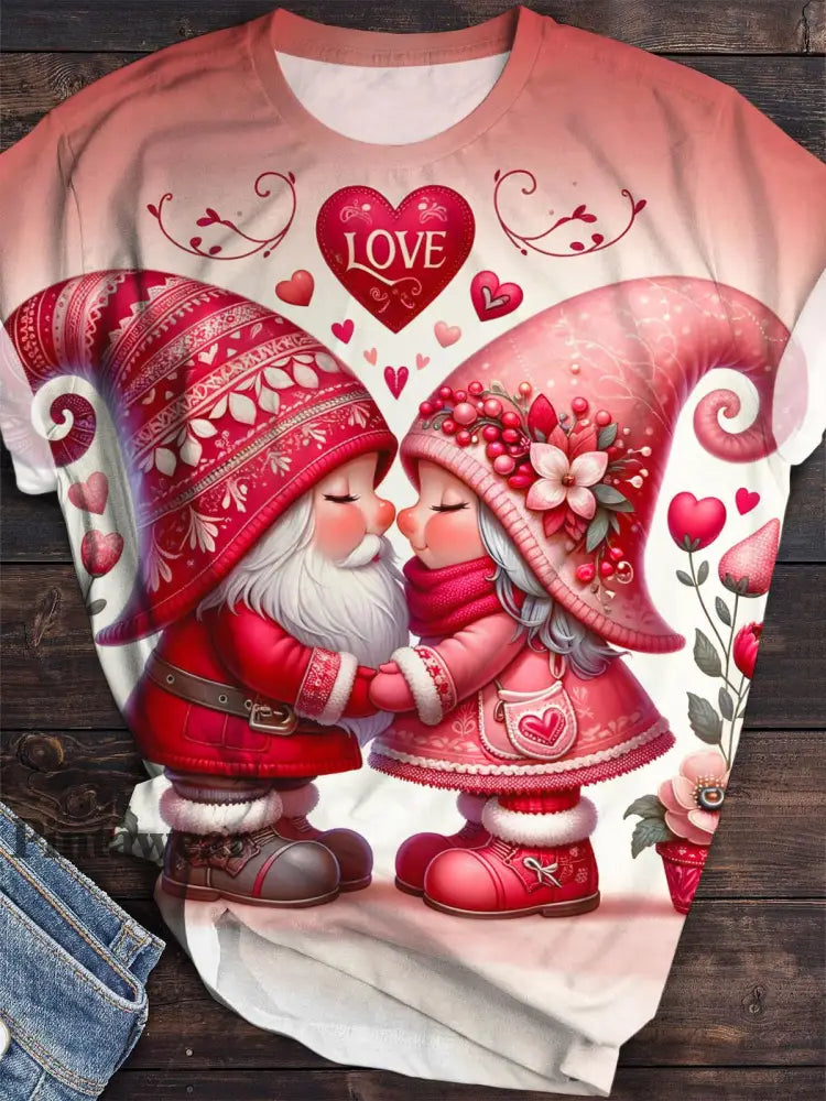 Valentine Love Gnomes Print Crew Neck T-Shirt multicolor / S Día de San Valentín