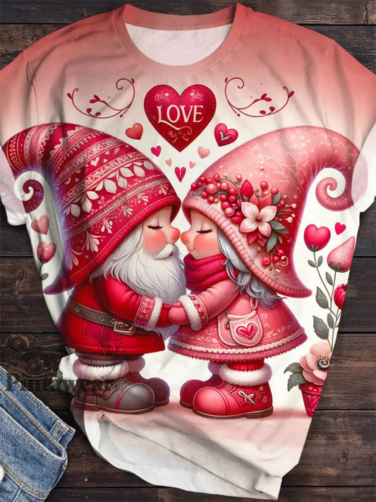 Valentine Love Gnomes Print Crew Neck T-Shirt multicolor / S Día de San Valentín