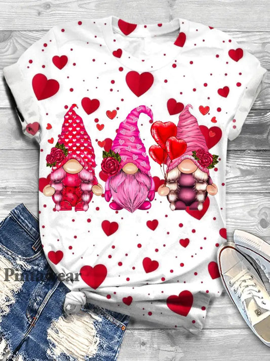 Valentines Day Gnomies Crew Neck T-shirt Mixed Color / S Día de San Valentín