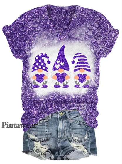 Valentine’s Glitter Gnome V-Neck T-Shirt Purple / S Día de San Valentín