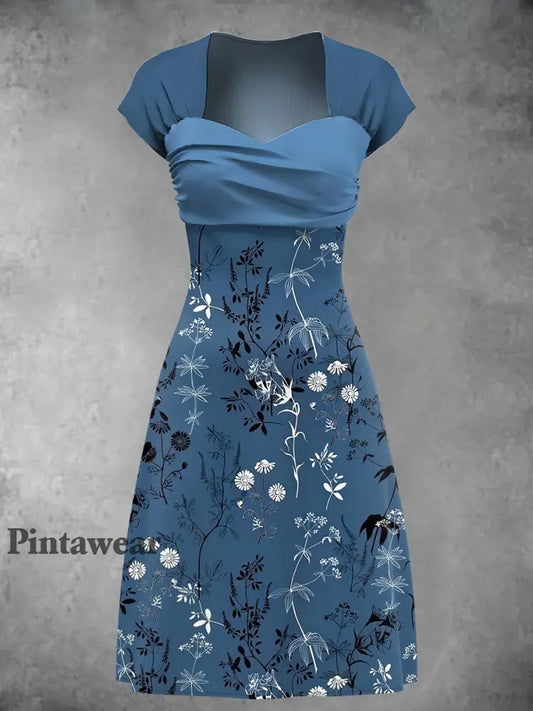 Vestido midi con estampado de arte floral para mujer