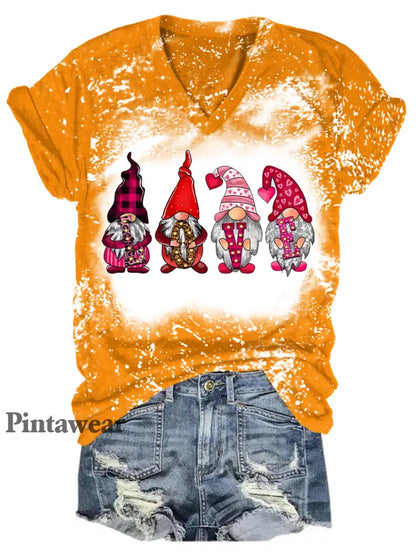 Women’s Gnome Print Valentine’s T-Shirt Orange / S Día de San Valentín