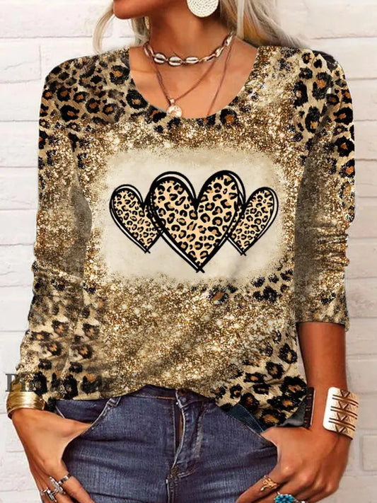 Women’s Heart Leopard Print Long Sleeve Top multicolor / S Día de San Valentín